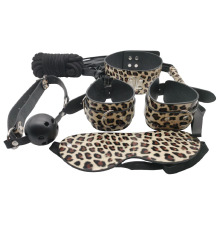 Набор MAI BDSM STARTER KIT Nº 75 Leopard: плеть, кляп, наручники, маска, ошейник, веревка, зажимы