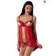 Прозрачный пеньюар с открытой грудью CHERRY CHEMISE red XXL/XXXL - Passion Exclusive, трусики