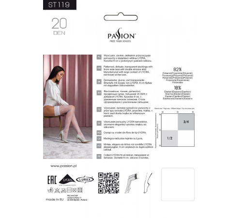 Чулки Passion ST119 1/2 белые, на ажурной силиконовой резинке, с цветочным декором, люрексовая нить