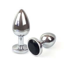 Металлическая анальная пробка L с Черным кристаллом , длина 9см, диаметр 4см
