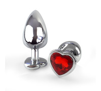 Металлическая анальная пробка Сердце L с Красным кристаллом , длина 9см, диаметр 4см