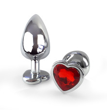 Металева анальна пробка Серце L з Червоним кристалом, довжина 9см, діаметр 4см