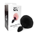 Силіконова анальна пробка М Art of Sex - Bunny Tails Butt plug, Чорний