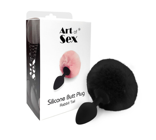 Силиконовая анальная пробка М Art of Sex - Bunny Tails Butt plug, Черный