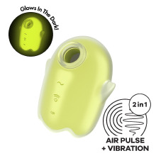 Вакуумный клиторальный стимулятор с вибрацией Satisfyer Glowing Ghost Yellow, светится в темноте
