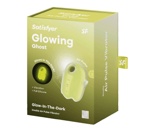Вакуумный клиторальный стимулятор с вибрацией Satisfyer Glowing Ghost Yellow, светится в темноте