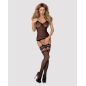 Бодистокинг Obsessive Bodystocking F214 black S/M/L, имитация корсета и чулок на подвязках