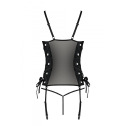 Сетчатый корсет из эко-кожи Passion Malwia Corset black S/M: с люверсами и съемными пажами 