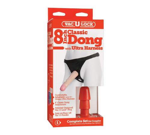 Трусики со страпоном Doc Johnson Vac-U-Lock 8 Inch Classic Dong Ultra Harness, ПВХ, диаметр 3,8см