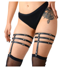 Гартеры со стразами Art of Sex - Floy, натуральная кожа, Размер XS - 2XL, цвет Черный