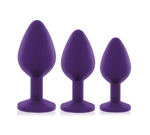 Набір силіконових анальних пробок із кристалом Rianne S: Booty Plug Set Purple, діаметр 2,7см, 3,5см