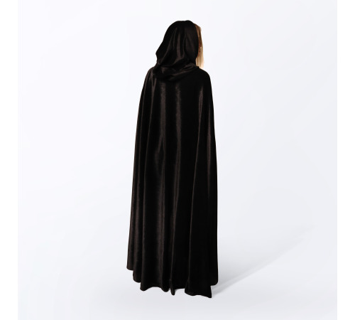 Довгий чорний оксамитовий плащ із капюшоном – мантія для відьми, вампіра або Геловіну