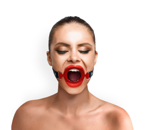 Кляп силиконовое кольцо натуральная кожа Art of Sex - Gag ring  внутренний диаметр кольца 40 мм, Красный