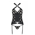 Сетчатый комплект с узором: корсет с халтером, подвязки, трусики Hima Corset black L/XL - Passion