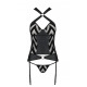 Сітчастий комплект із візерунком Hima Corset black L/XL - Passion, корсет з халтером, підв'язки, трусики