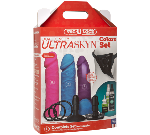 Набір для страпону Doc Johnson Vac-U-Lock Dual Density UltraSKYN Colors Set, діаметр 3х4,5 см