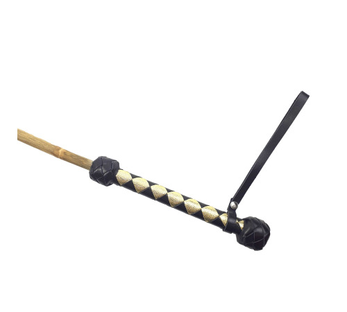 Трость бамбуковая 75 см , рукоятка натуральная кожа, черно-золотая