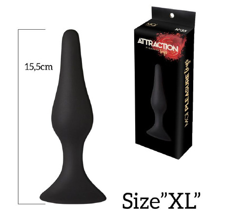 Анальна пробка з присоскою MAI Attraction Toys №35 Black, довжина 15,5 см, діаметр 3,8см