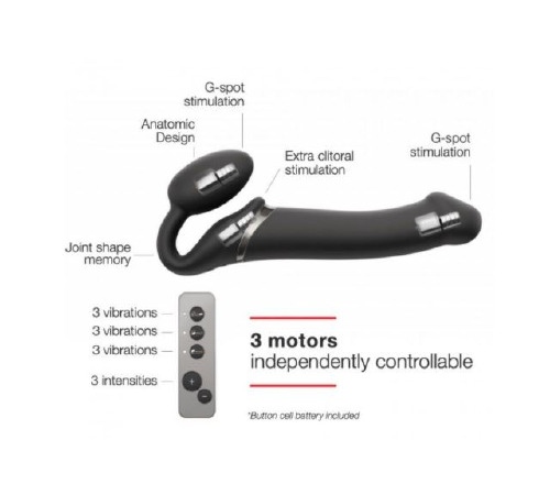 Безремінний страпон з вібрацією Strap-On-Me Vibrating Black L, діаметр 3,7см, пульт ДК, регульований