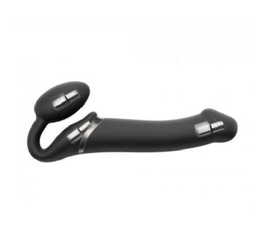 Безремінний страпон з вібрацією Strap-On-Me Vibrating Black L, діаметр 3,7см, пульт ДК, регульований