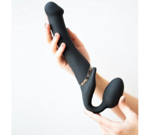 Безремінний страпон з вібрацією Strap-On-Me Vibrating Black L, діаметр 3,7см, пульт ДК, регульований