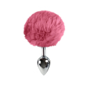 Металлическая анальная пробка М с ярко розовым хвостиком