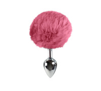 Металева анальна пробка М з яскраво рожевим хвостиком