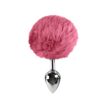 Металева анальна пробка М з яскраво рожевим хвостиком