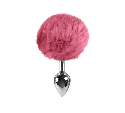 Металева анальна пробка М з яскраво рожевим хвостиком