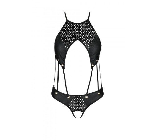 Боди из эко-кожи Passion Tamaris Body black L/XL: с ремешками и перфорацией