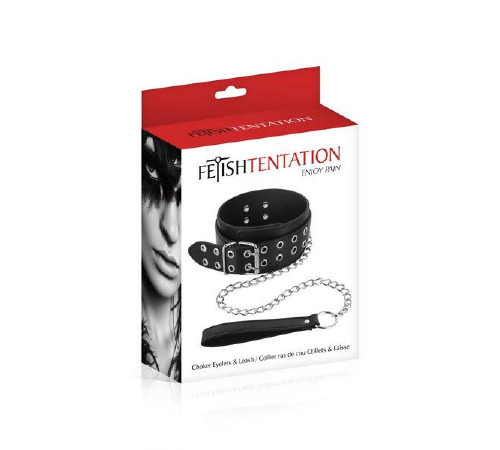 Ошейник широкий с поводком Fetish Tentation Eyalets and Leash