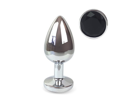 Металева анальна пробка L з Чорним кристалом, довжина 9см, діаметр 4см