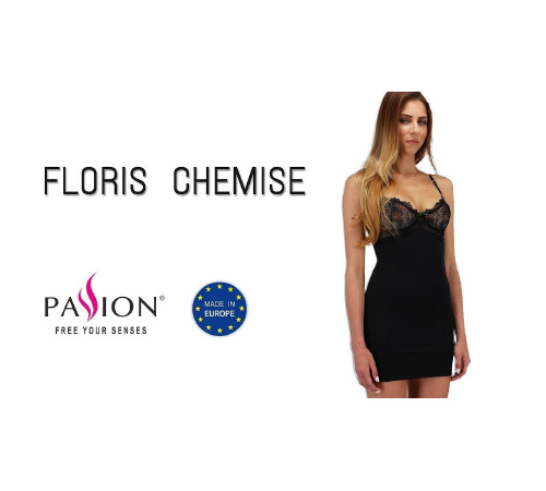 Сорочка приталенная с чашечками FLORIS CHEMISE black L/XL - Passion Exclusive, трусики