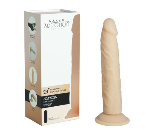 Фаллоимитатор Naked Addiction — 9″ Silicone Dual Density Bendable Dildo Vanilla, вибропуля в подарок