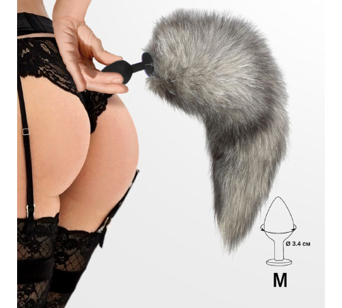 Силіконова анальна пробка з хвостом з натурального хутра Art of Sex size Artctic fox