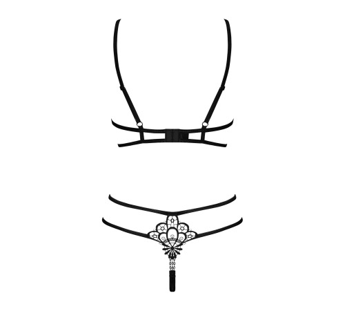 Эротический комплект из стреп Obsessive Badossa 2-pcs set S/M, черный, с доступом, бюстгальтер, стри