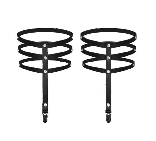 Гартеры со стразами Art of Sex - Floy, натуральная кожа, Размер XS - 2XL, цвет Черный