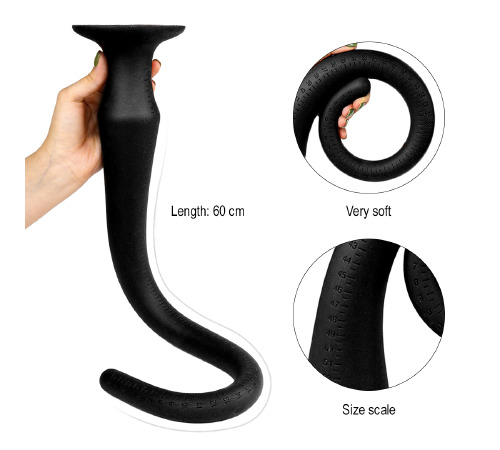 Силіконова анальна пробка довга, чорна, 60 см