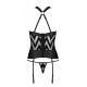 Сітчастий комплект із візерунком Hima Corset black L/XL - Passion, корсет з халтером, підв'язки, трусики