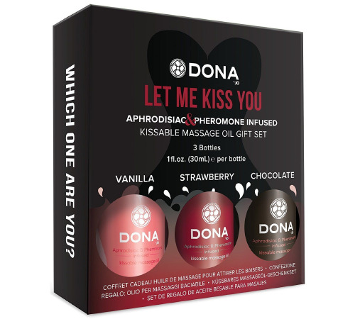 Набір масажних олій DONA Let Me Kiss You їстівні з афродизіаками та феромонами