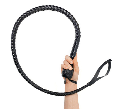 Плеть с рукоятью, натуральная кожа, цвет черный, длина - 120 см