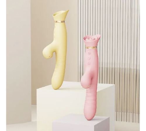Вібратор з ротацією та вакуумною стимуляцією ZALO ROSE RABBIT PINK