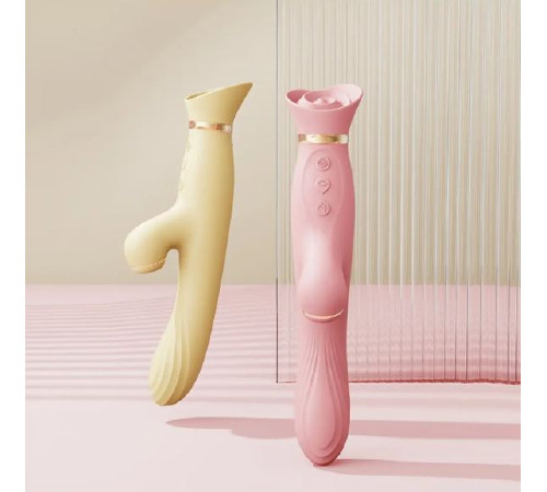 Вібратор з ротацією та вакуумною стимуляцією ZALO ROSE RABBIT PINK