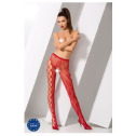 Эротические колготки-бодистокинг Passion S008 red, ажурные колготки с вырезом и лампасами-сеткой