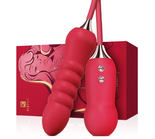 Пульсатор с вакуумным стимулятором Kistoy Cathy Red на гибкой сцепке