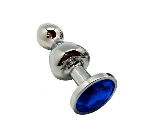 Металева анальна пробка Wooomy Lollypop Double Ball Metal Plug Blue L діаметр 3,5, довжина 10,5см