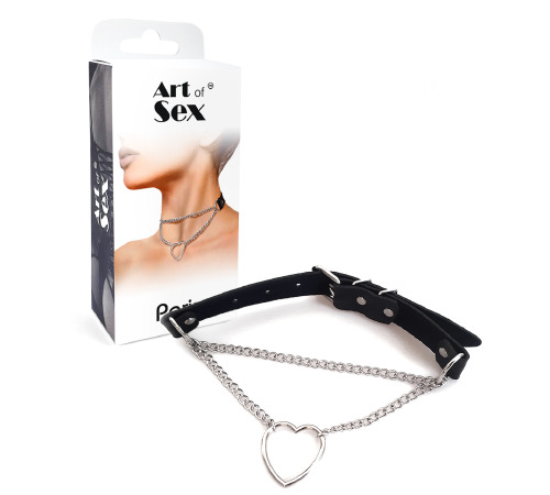 Чокер на шею Сердце Art of Sex - Paris, из натуральной кожи, Черный