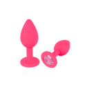 Силиконовая анальная пробка S, ярко розовая с розовым кристаллом