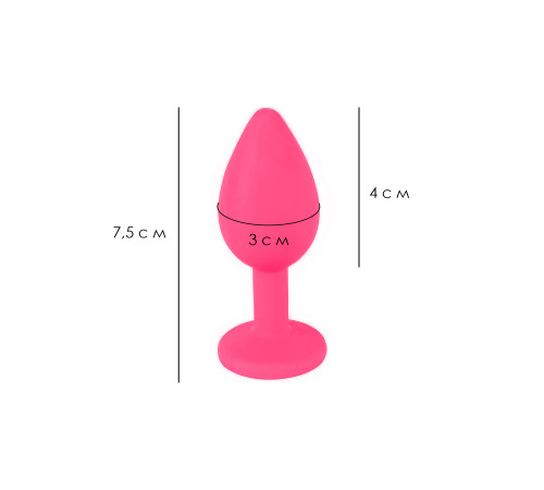 Силіконова анальна пробка S яскраво-рожева з рожевим кристалом