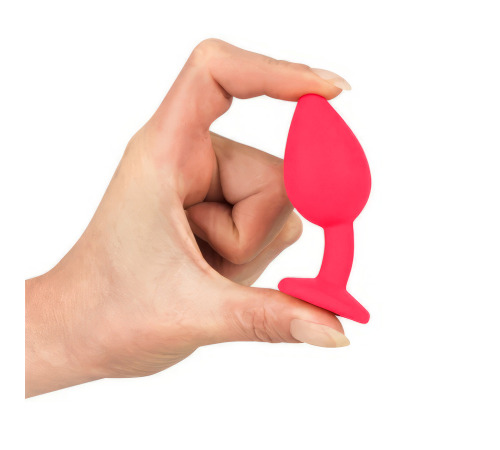 Силіконова анальна пробка S яскраво-рожева з рожевим кристалом